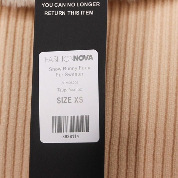 Fashion Nova Sweater Womens XS Snow Bunny Faux Fur Taupe NWT - Picture 4 of 7